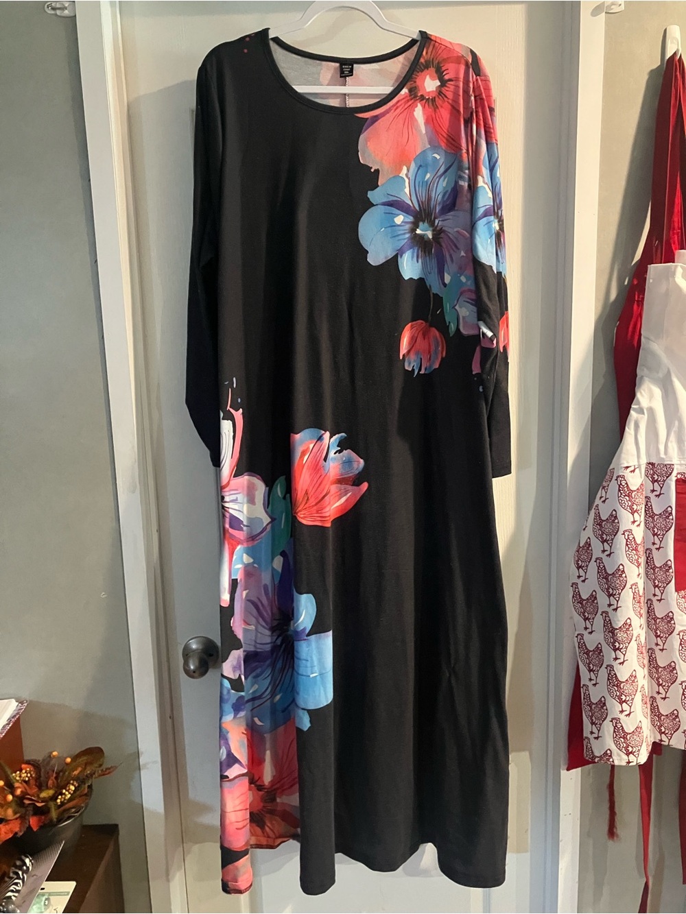 SHEIN Charcoal gray Maxi Dress with Blue & Pink Floral Print Size 3X